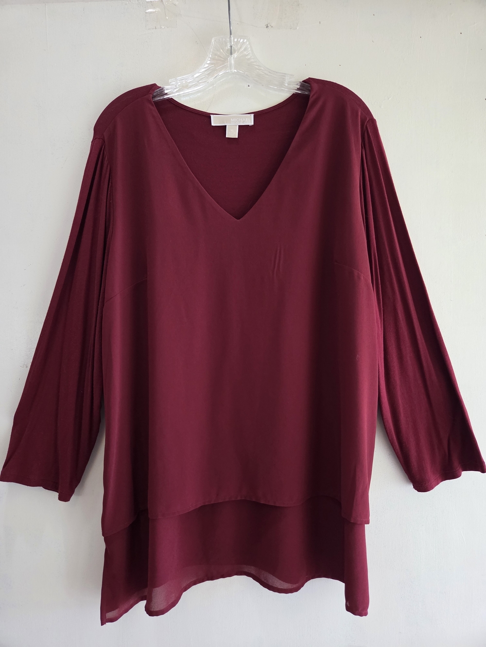 🌺 Michael Kors Women's V-Neck Long Sleeve Layered Burgundy EUC XL Blouse